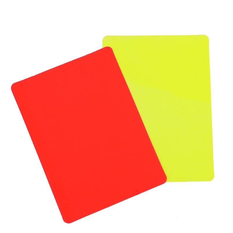 The football referee's red and yellow record book carries a yellow and red professional referee kit