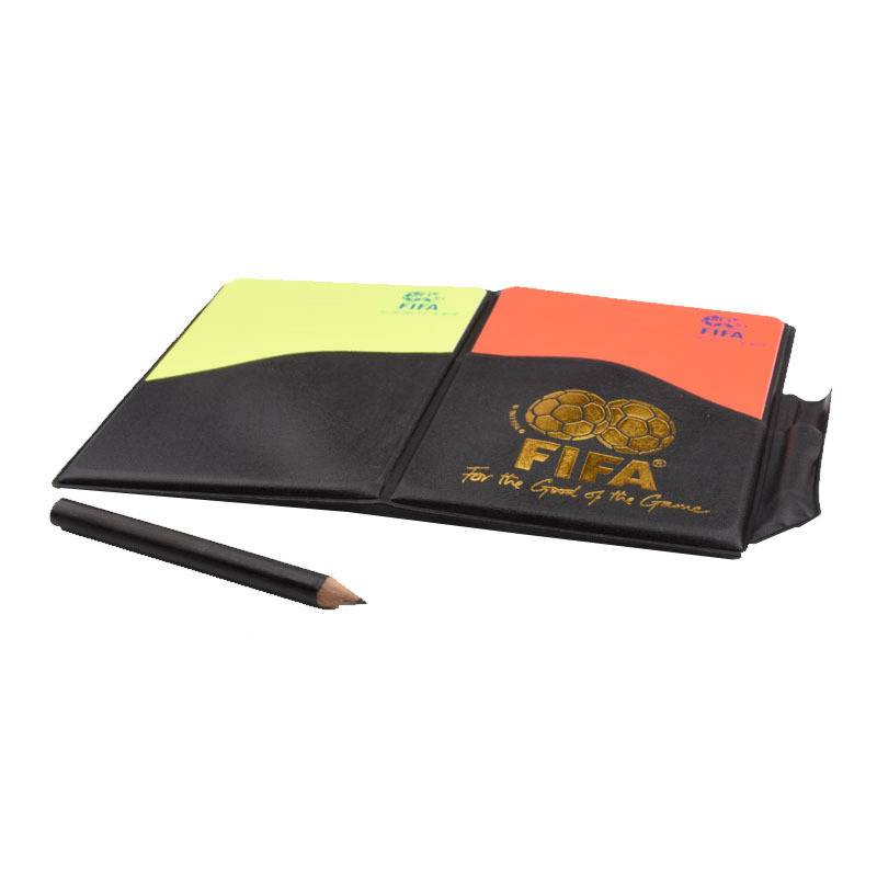 Soccer referee's set, football referee's red yellow hand and pen, yellow red picker whistle suit