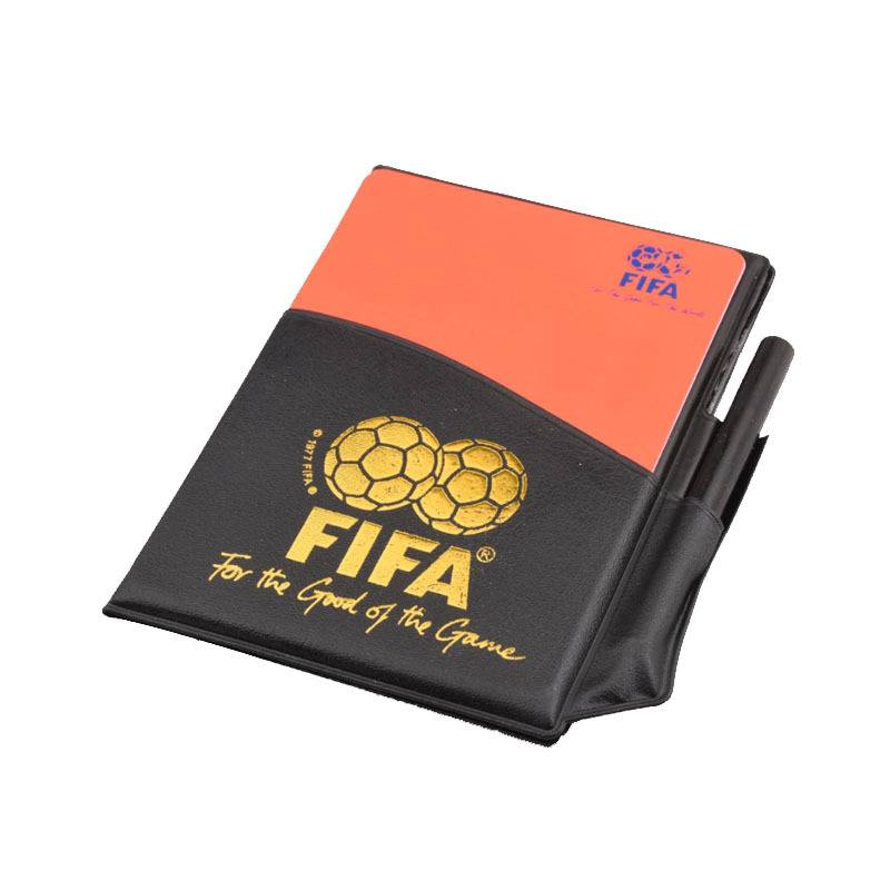 Soccer referee's set, football referee's red yellow hand and pen, yellow red picker whistle suit