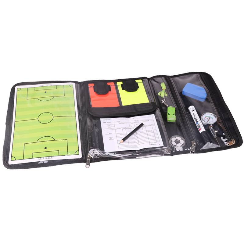 Soccer referee's set, football referee's red yellow hand and pen, yellow red picker whistle suit