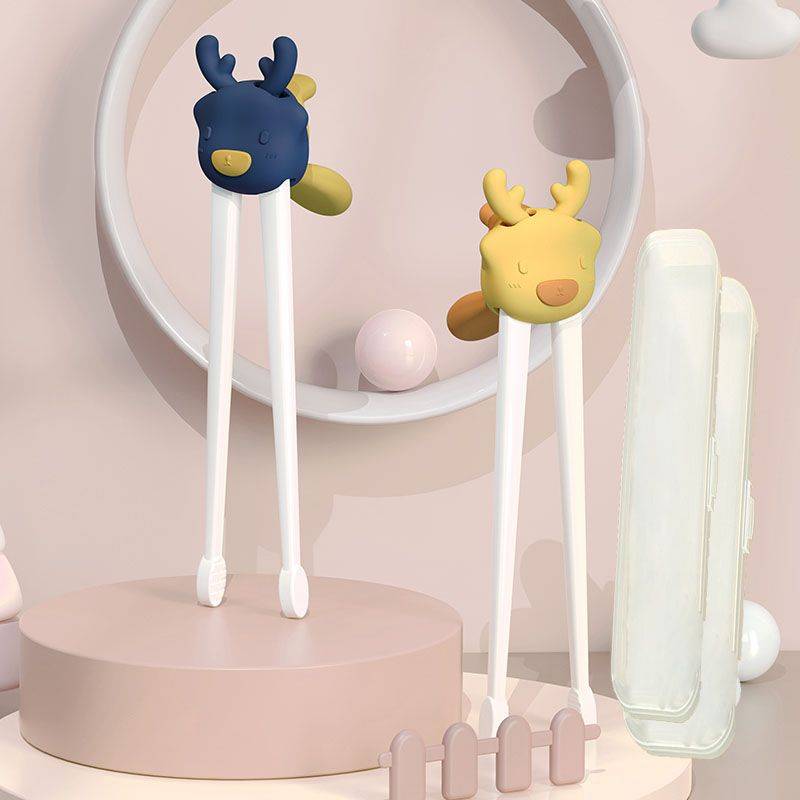 Upgrade tiger mouth chopsticks-Gris blue+lemon yellow+storage box