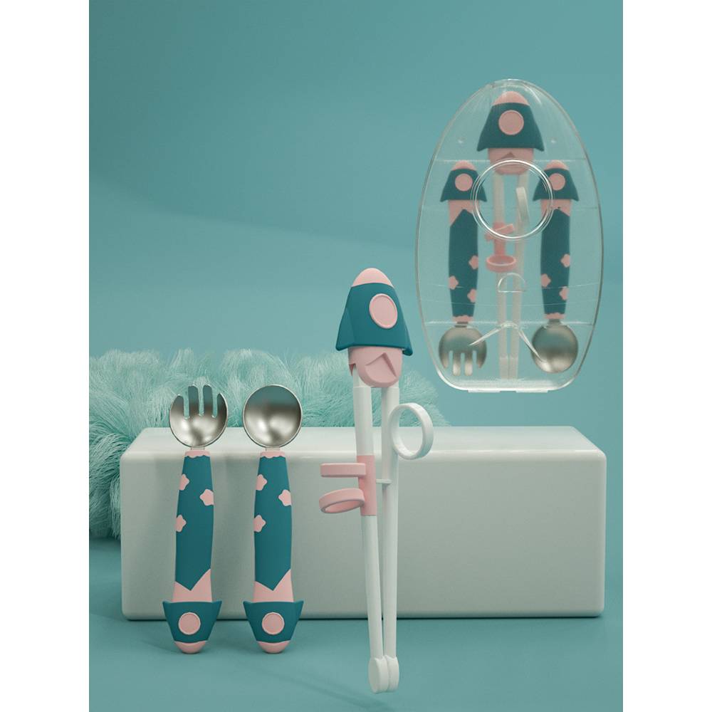 Blue powder chopsticks+fork spoon+box