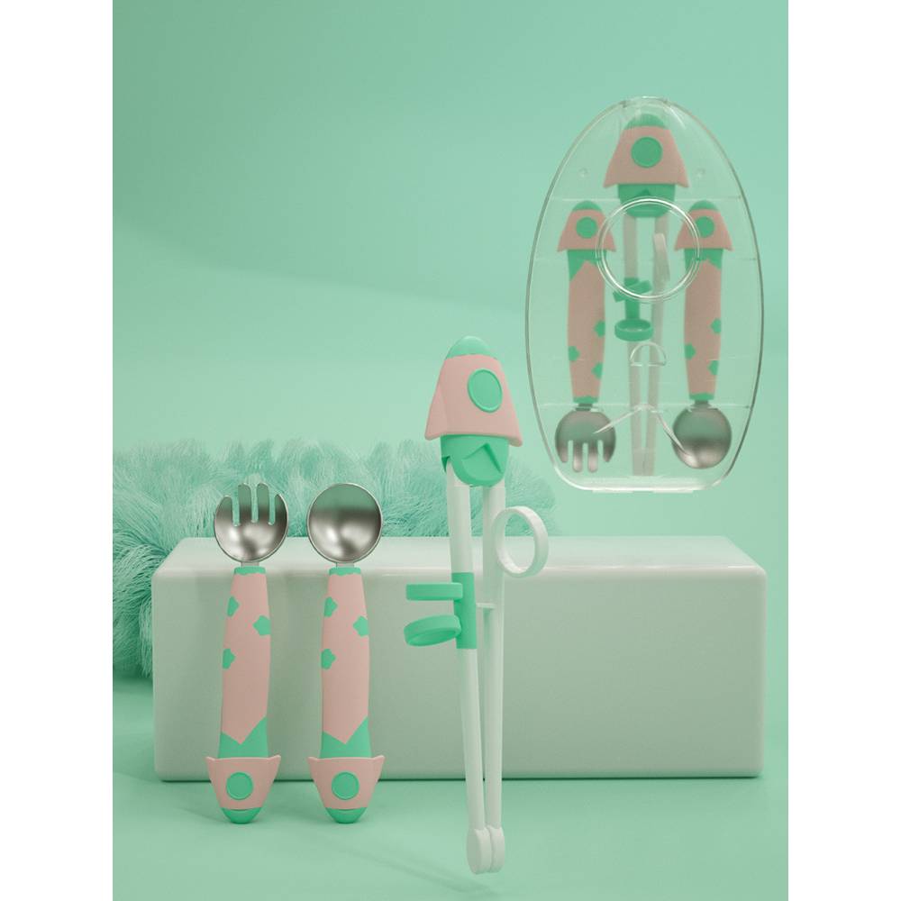 Green powder chopsticks+fork spoon+box