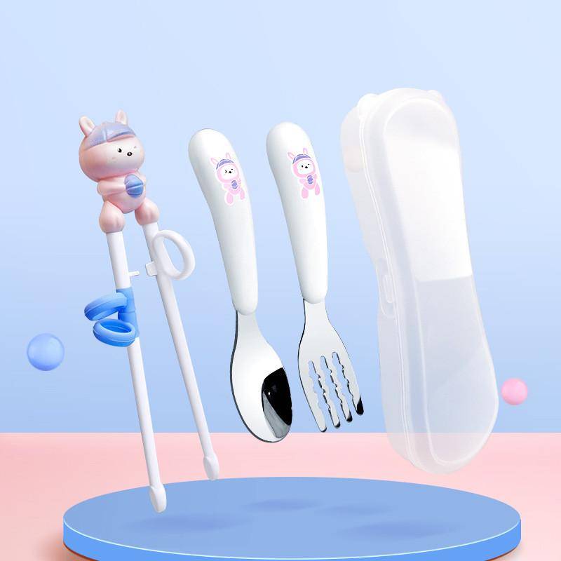 Rabbit baby learn chopsticks+spoon fork box suits