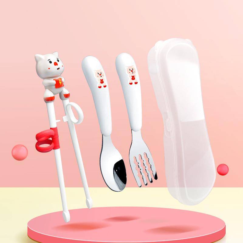 Pig Baby Learn chopsticks+spoon fork box suits
