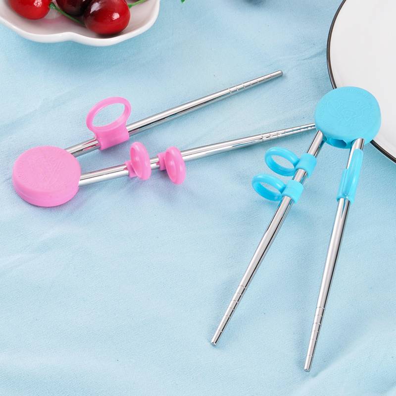 304 Stainless Steel Children Practice Chopsticks Baby Training Practice Division Children's Silicone Learning Auxiliary Food Eater
