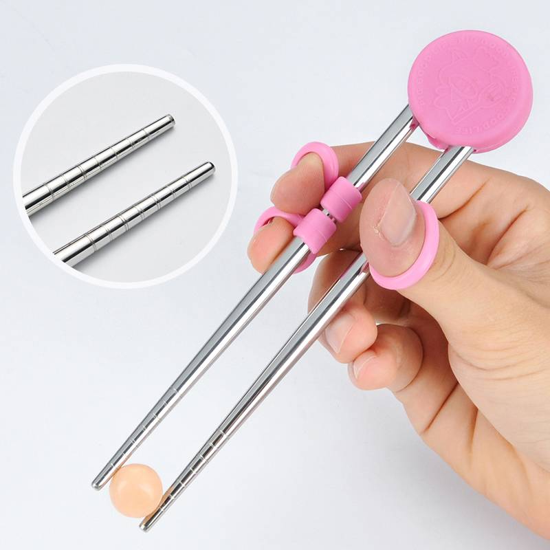 304 Stainless Steel Children Practice Chopsticks Baby Training Practice Division Children's Silicone Learning Auxiliary Food Eater