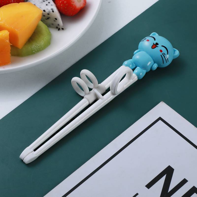 Blue cat practice chopsticks