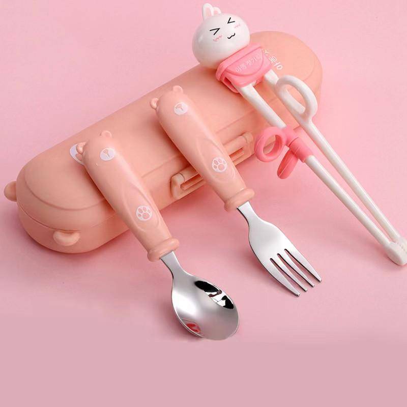 Meng Rabbit learn chopsticks+304 stainless steel fork spoons+dust box