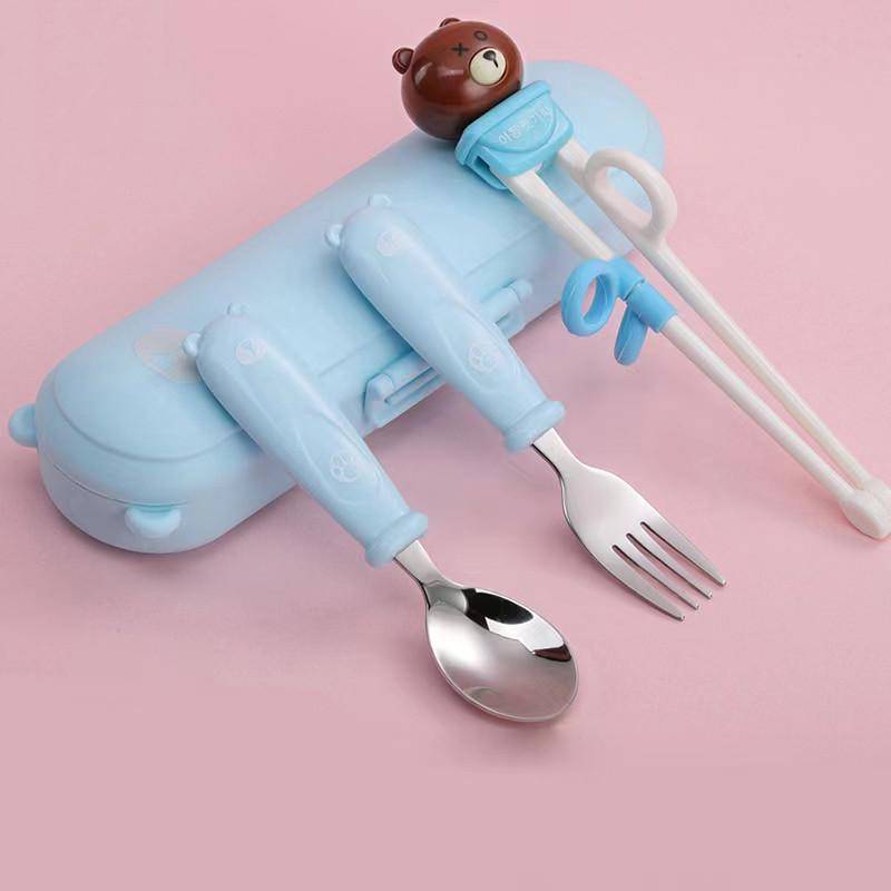 Meng Xiong learns chopsticks+304 stainless steel fork spoon+dust box