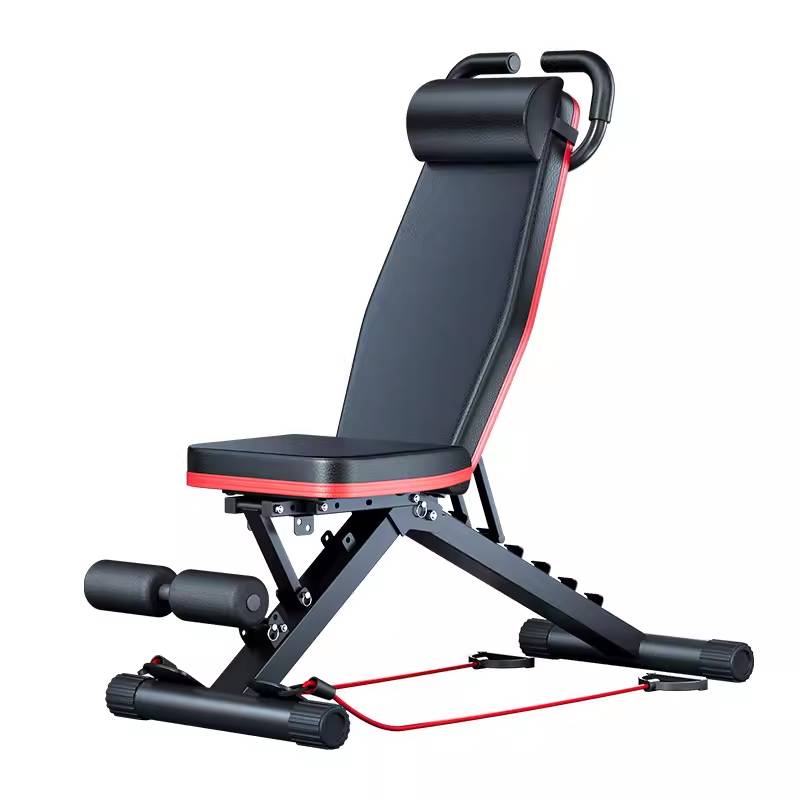 Decañon bell-stool pusher sits on his back in assistor gymnasium, multi-purpose sports chair