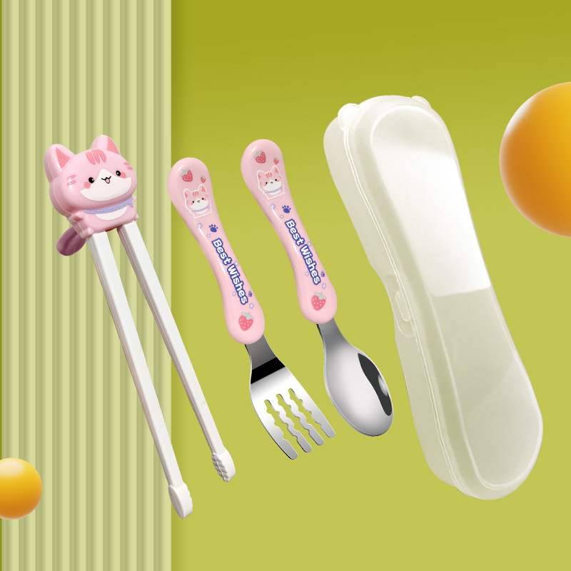 Learn chopsticks Children chopsticks automatically rebound cartoon tableware Tiger mouth chopsticks cute animal tiger cat assistance to eat