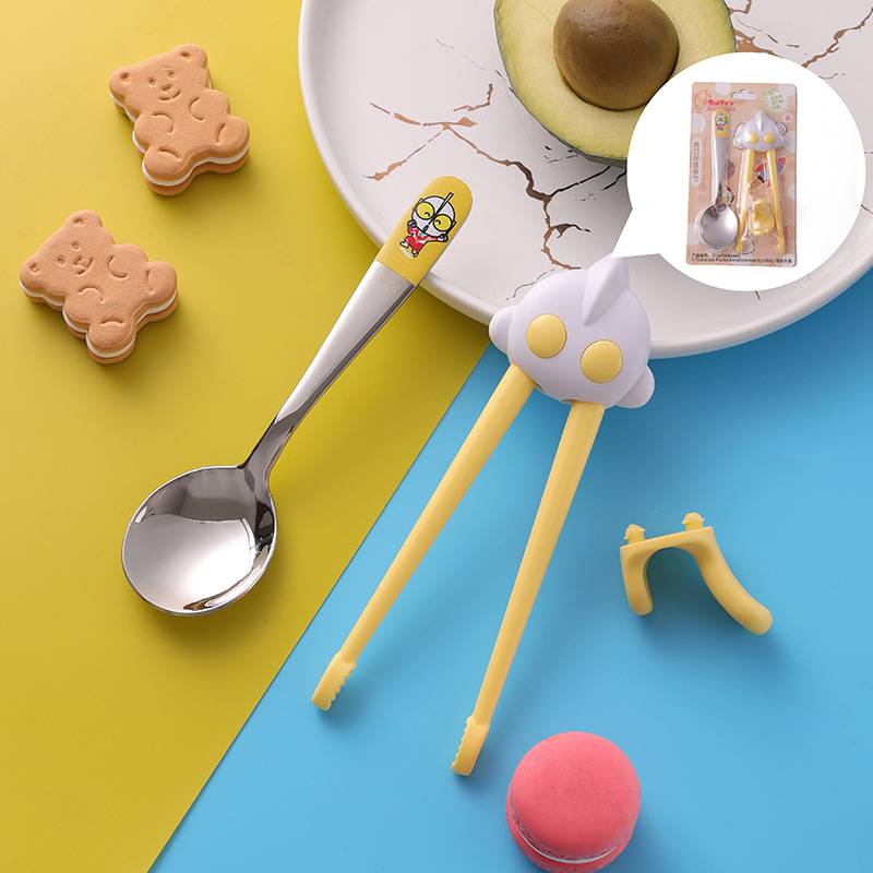 Yellow practice chopsticks+spoon