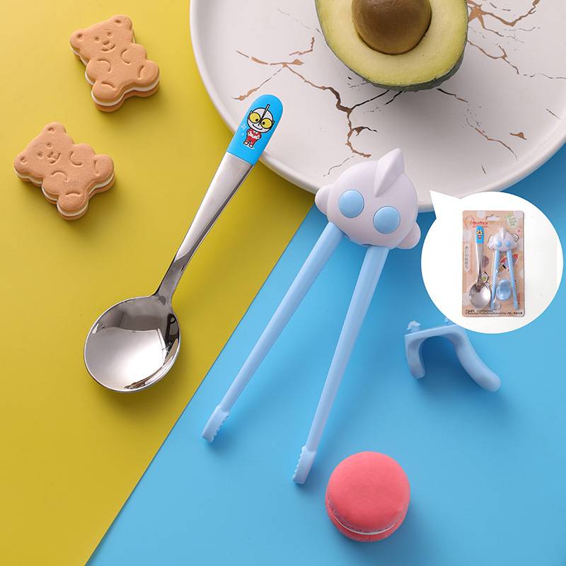Blue practice chopsticks+spoon