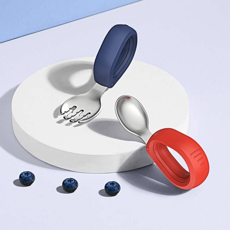 Blue red fork spoon