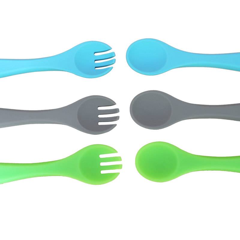 Baby training grip spoon fork children's tableware silicone spoon spoon baby owner to eat auxiliary spoon fork