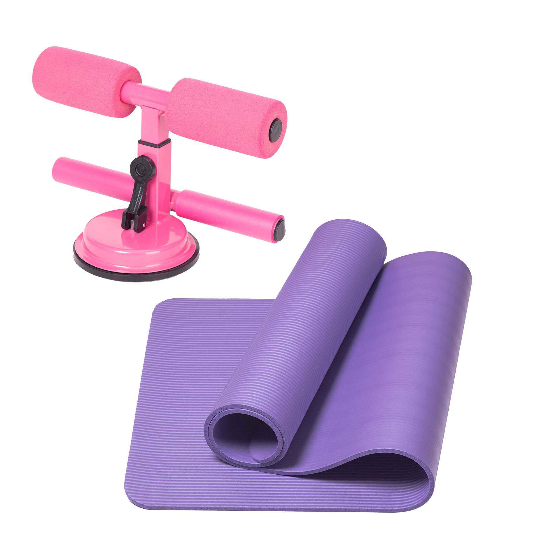 Pink double bar round belly roller+yoga mat