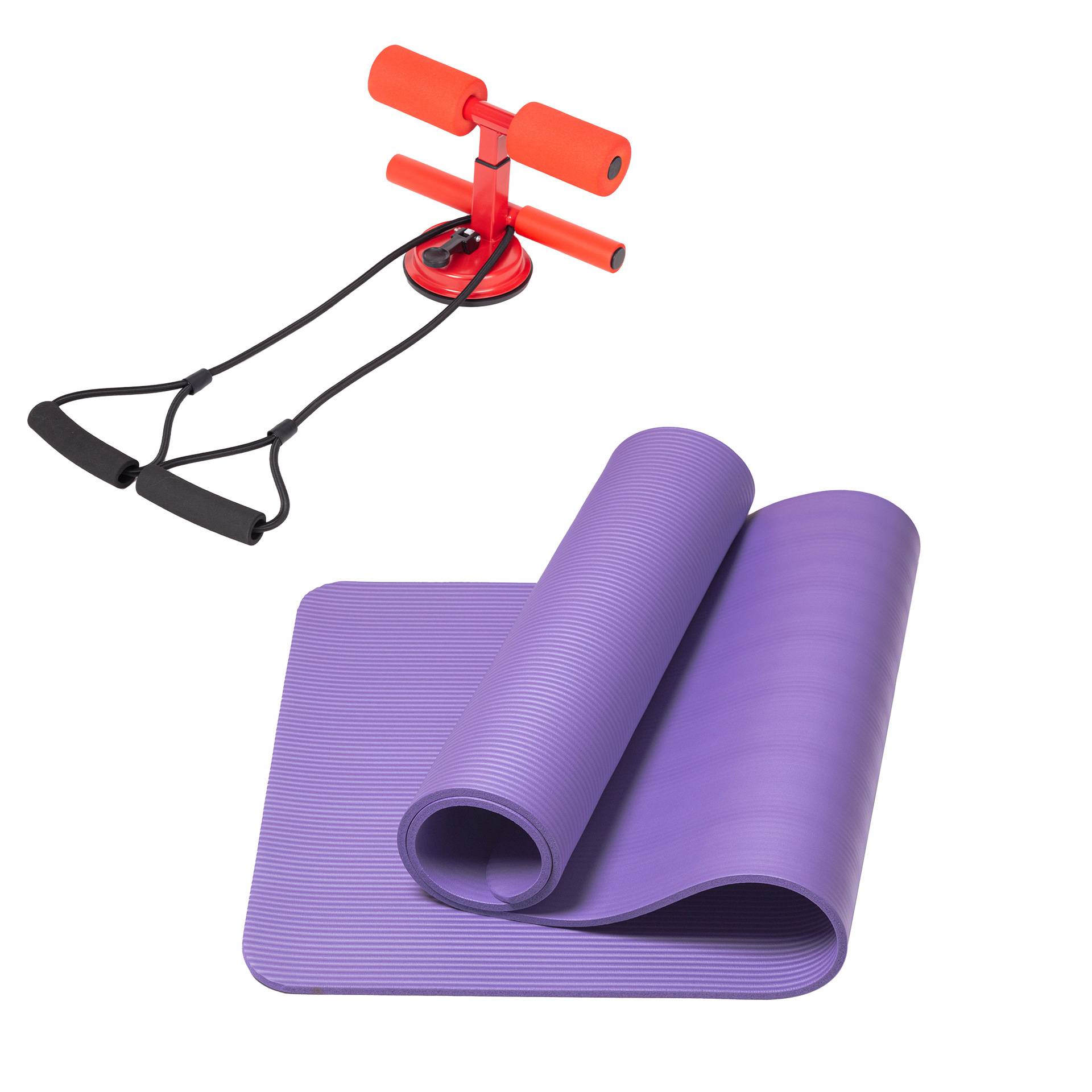 Red double bar round belly roller+pull rope+yoga mat
