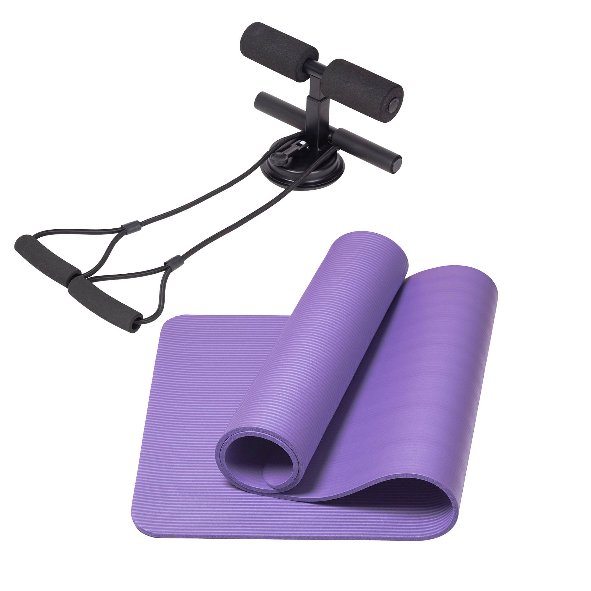 Black double bar round belly rollers+pull rope+yoga mat
