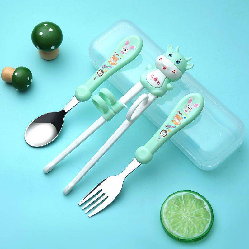 Chopsticks+spoon+fork+transparent box green -F24