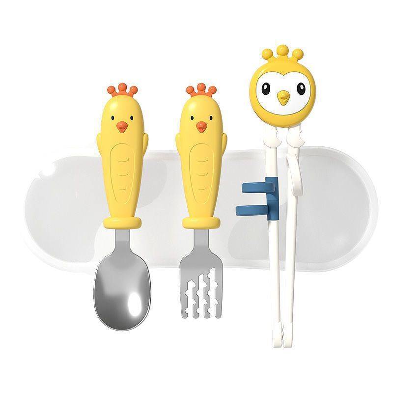 New cartoon children learn chopsticks, baby eating, training chopsticks, baby learning supplies assisted ABS chopstick spoon fork