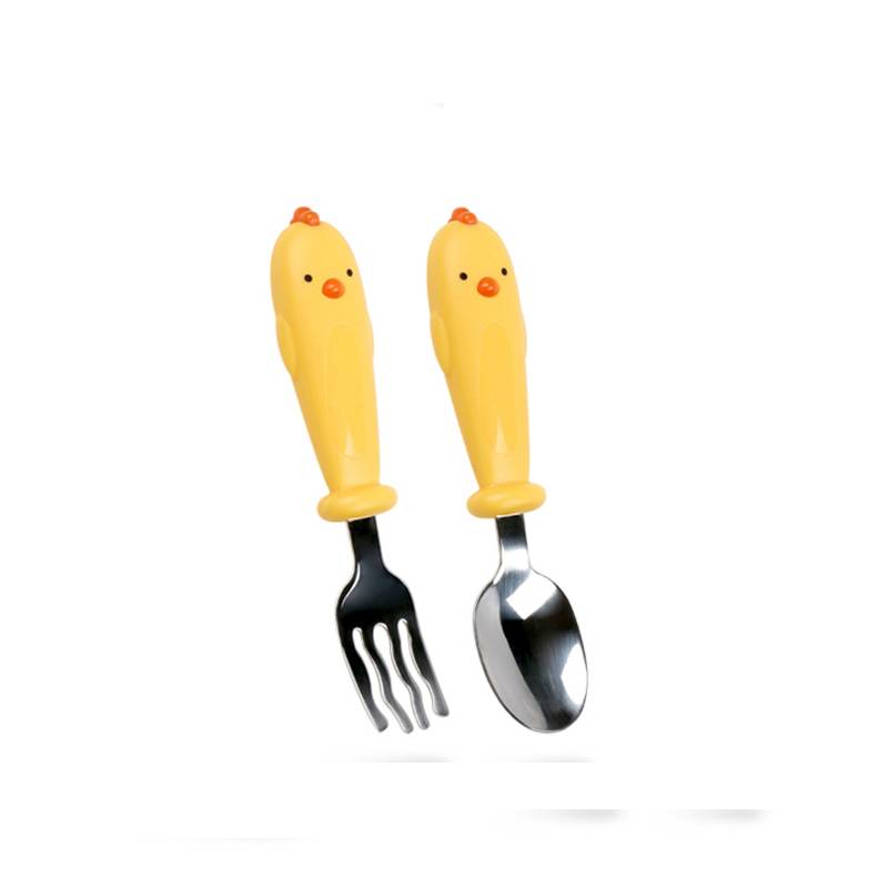Yellow chick spoon+fork