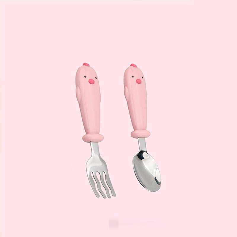 Pink chick spoon+fork