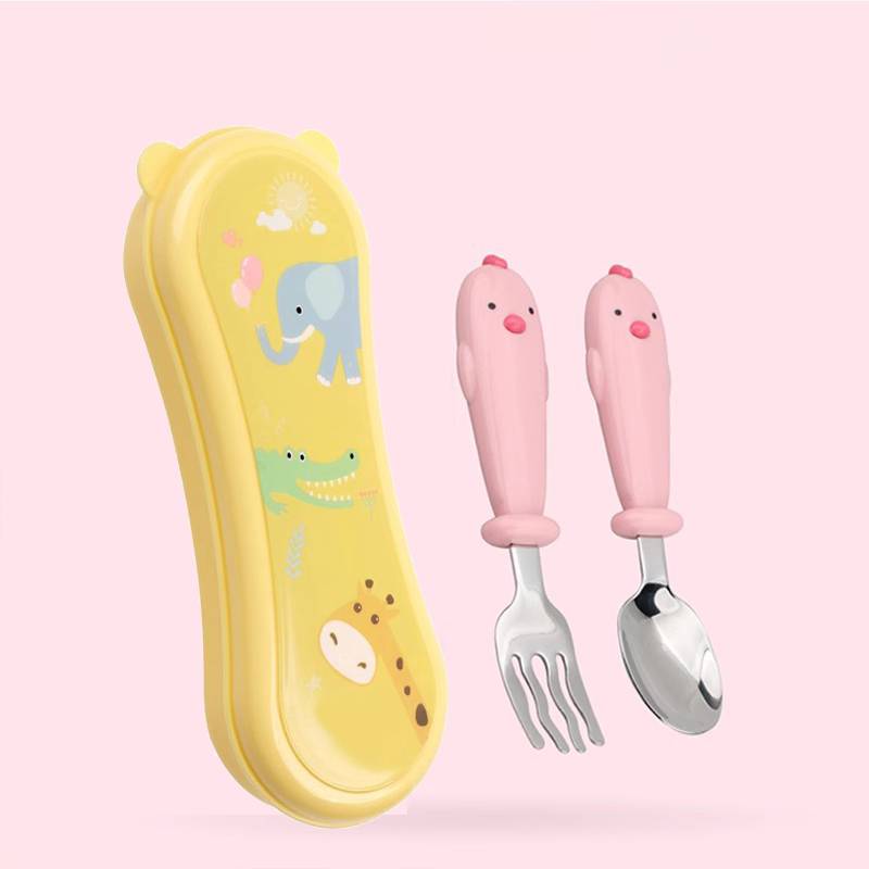 Pink chick spoon+fork+box
