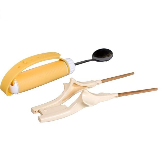 Yellow spoon and chopsticks