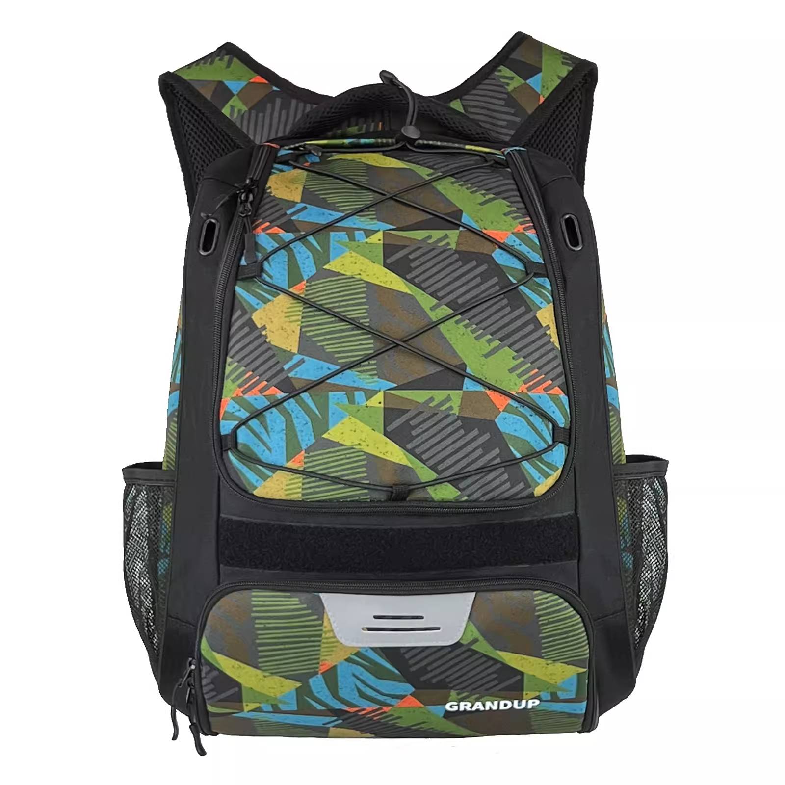 Green lines of backpacks