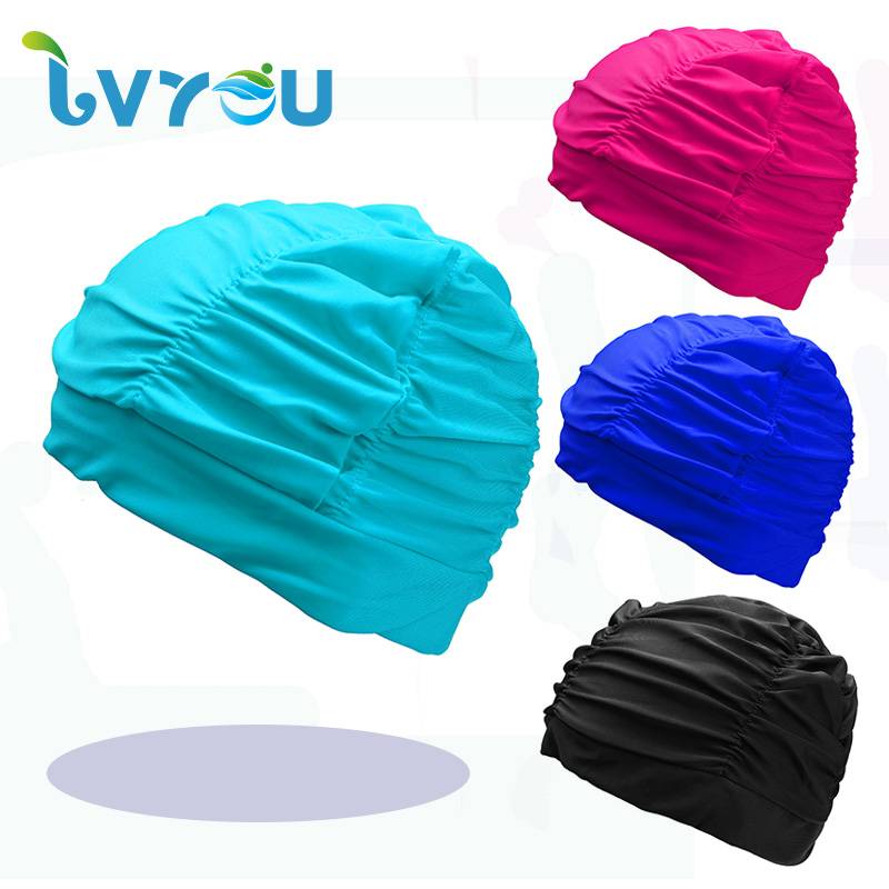 Cosmetic solid color printing swimming hat comfortable Buller head swimming hat adult men and children, long -haired shark skin
