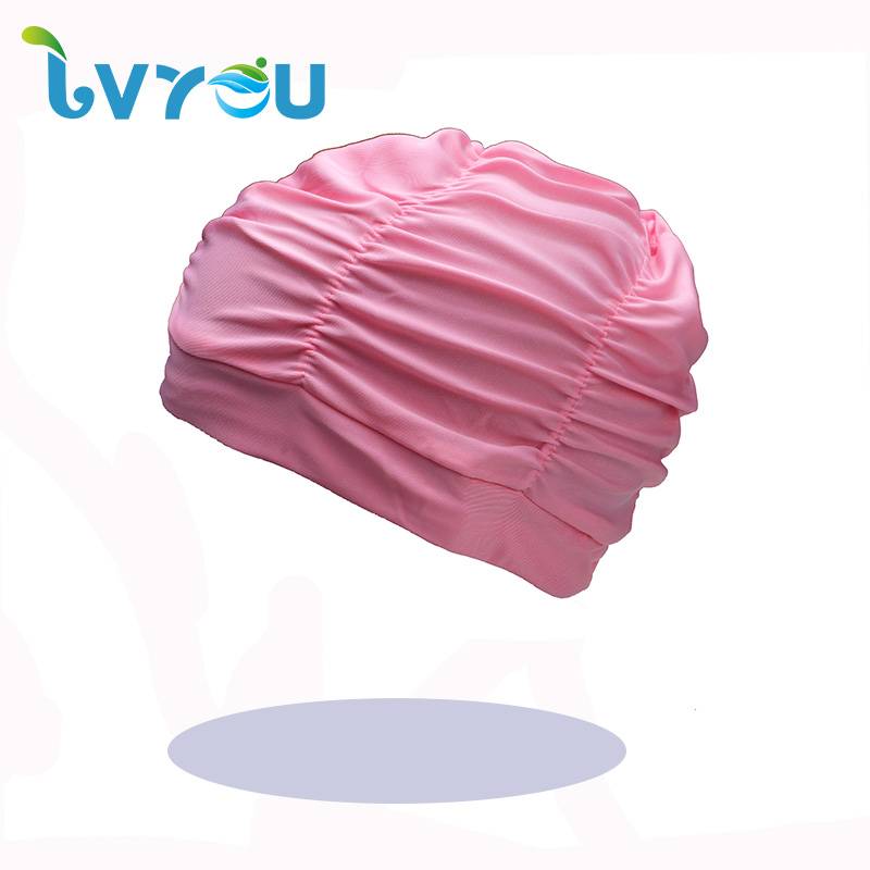 Pink pleated cloth hat (for long hair)