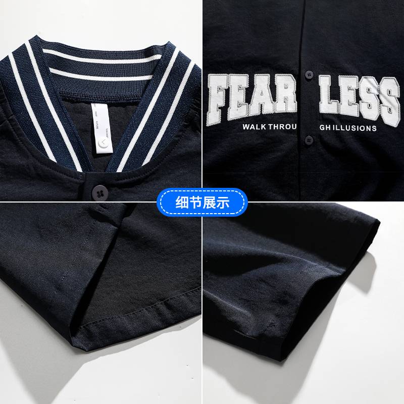 NASA co -branded ice feel summer men's Japanese T -shirt cardigan men's short -sleeved baseball uniform leisure shirt tide brand