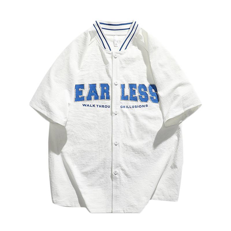 NASA co -branded ice feel summer men's Japanese T -shirt cardigan men's short -sleeved baseball uniform leisure shirt tide brand