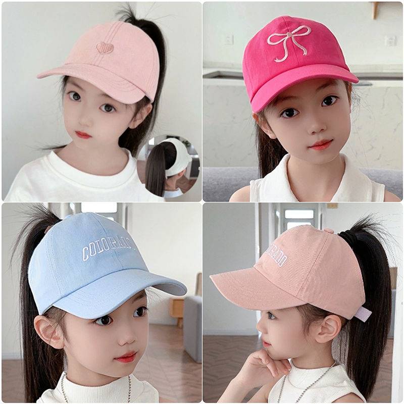 Girl hat, summer thin sunscreen top hat baby can ponytail peaked hat, children's baseball cap