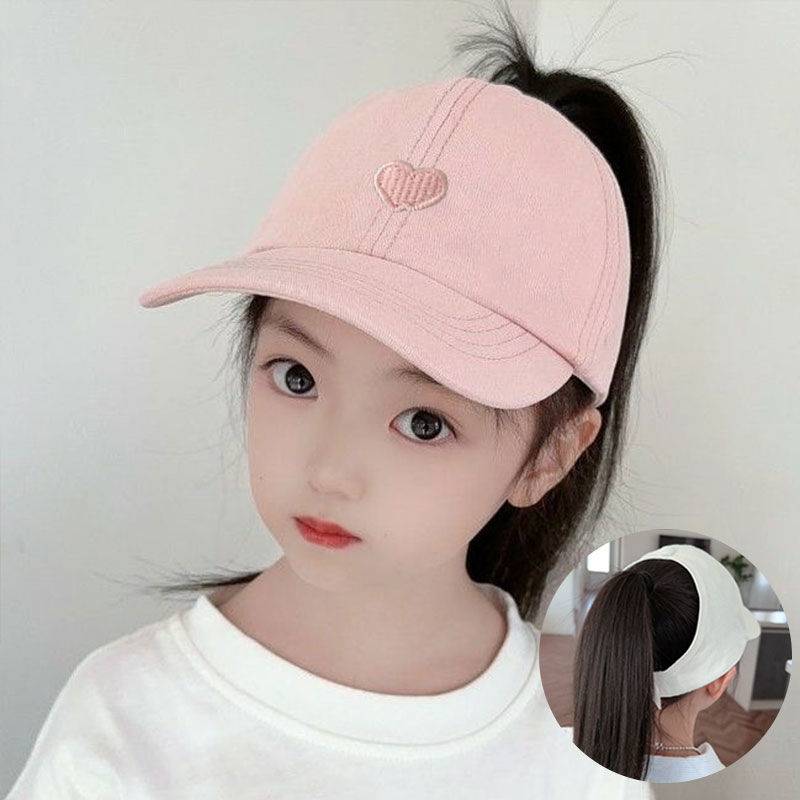 Girl hat, summer thin sunscreen top hat baby can ponytail peaked hat, children's baseball cap
