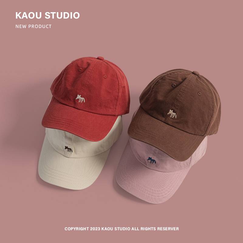 Cute little fox embroidered baseball hat Female soft top -covered couple parent -child children's peaked hats boys show small faces