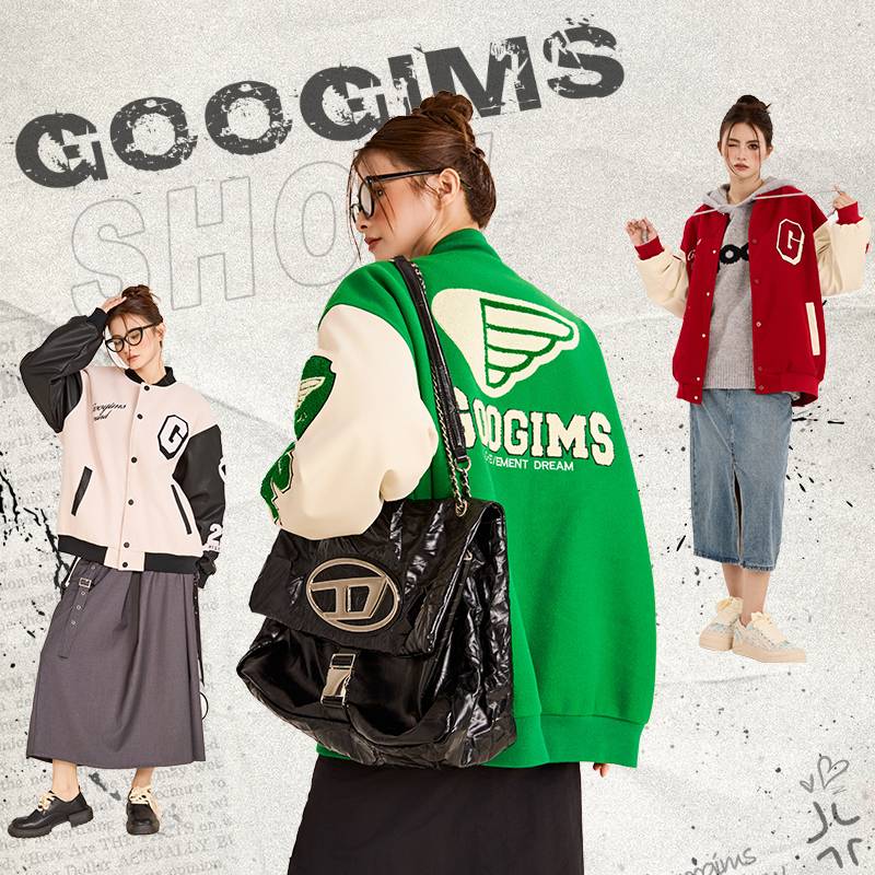 Googims baseball jacket jacket spring and autumn color combat letter American casual jacket men's and women's same baseball jacket jacket