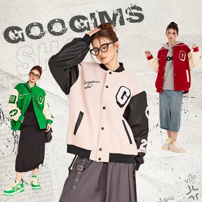 Googims baseball jacket jacket spring and autumn color combat letter American casual jacket men's and women's same baseball jacket jacket