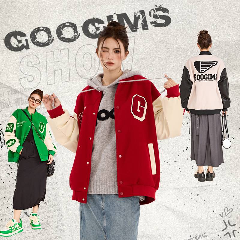 Googims baseball jacket jacket spring and autumn color combat letter American casual jacket men's and women's same baseball jacket jacket