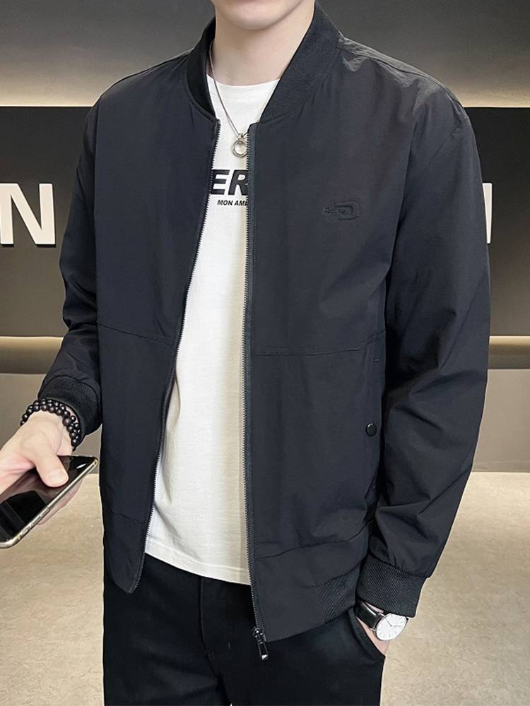 2024 new baseball collar coat men's spring and autumn Korean version of self -slim casual jacket solid color thin breathable top