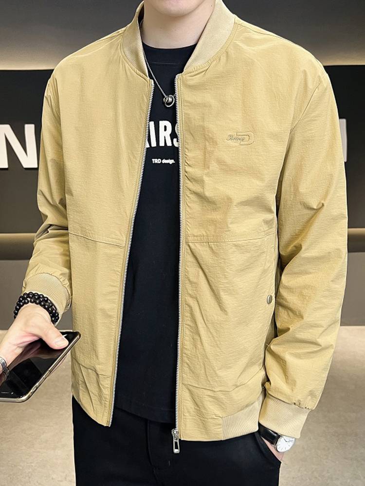 2024 new baseball collar coat men's spring and autumn Korean version of self -slim casual jacket solid color thin breathable top