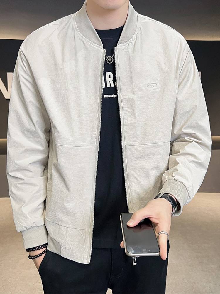 2024 new baseball collar coat men's spring and autumn Korean version of self -slim casual jacket solid color thin breathable top