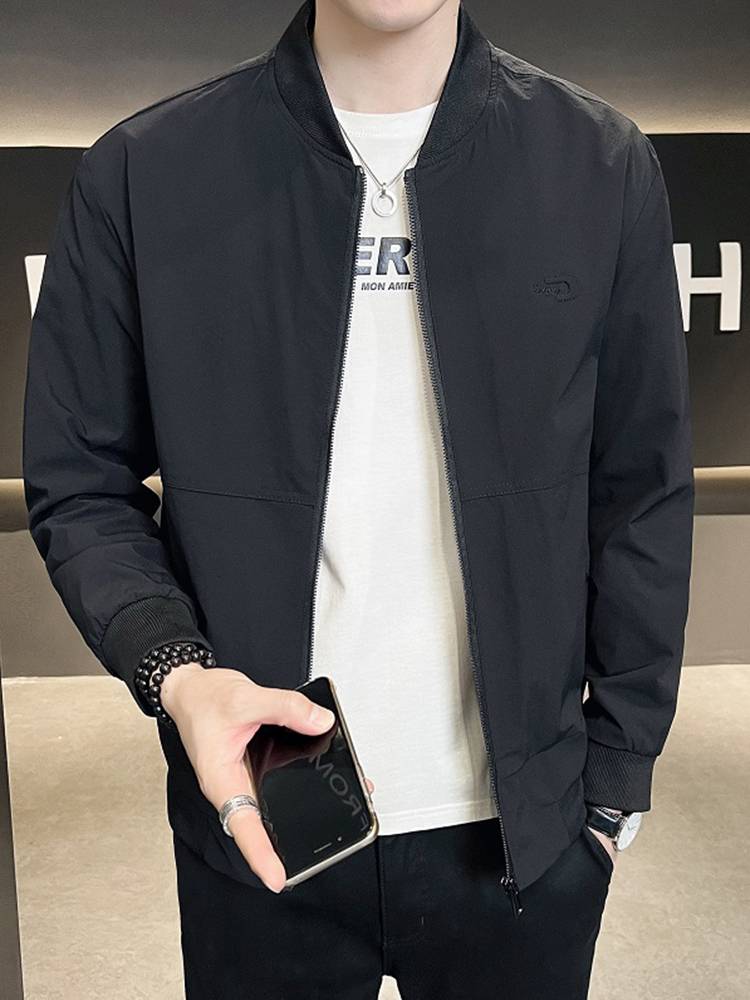 2024 new baseball collar coat men's spring and autumn Korean version of self -slim casual jacket solid color thin breathable top