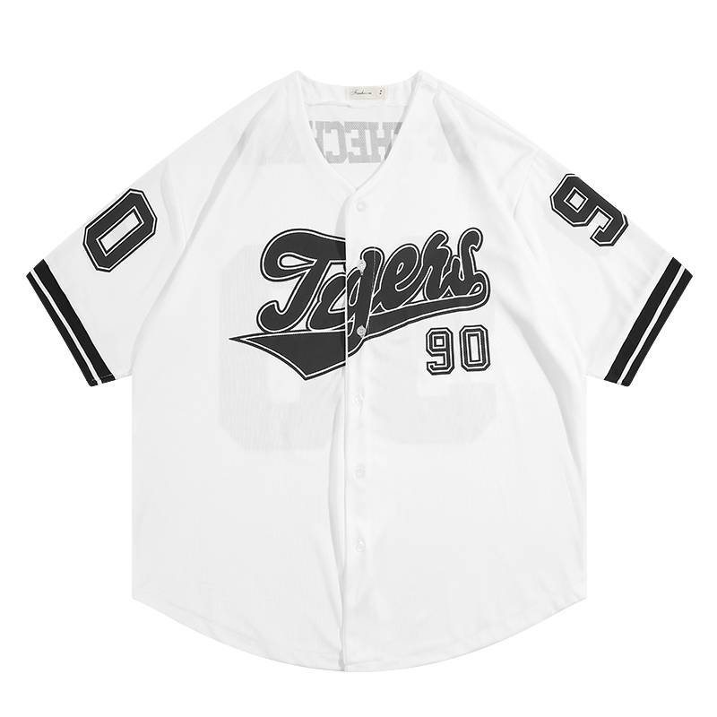 Boyue leap letter alphabet baseball shirt summer sports V -neck loose youth tide male ins short -sleeved shirt