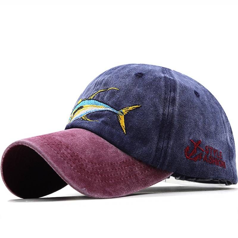 FISH BONE MEN's Baseball Cap Male Fish Embroidered Muslin Hat Outdoor Ding Glog