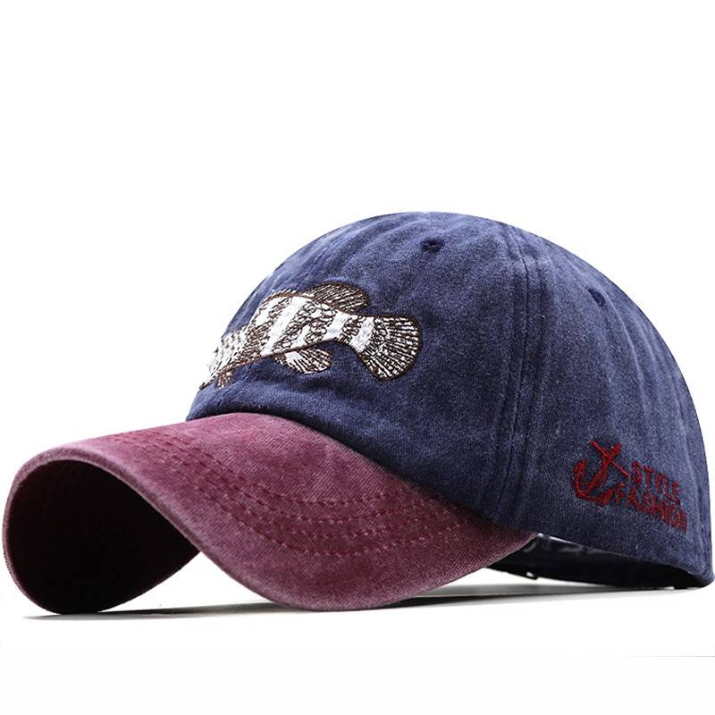 FISH BONE MEN's Baseball Cap Male Fish Embroidered Muslin Hat Outdoor Ding Glog