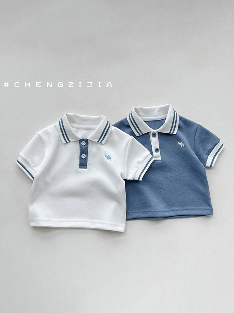Boys short -sleeved POLO shirt put on summer baby T -shirt shorts, two -piece female baby Korean sports baseball uniform