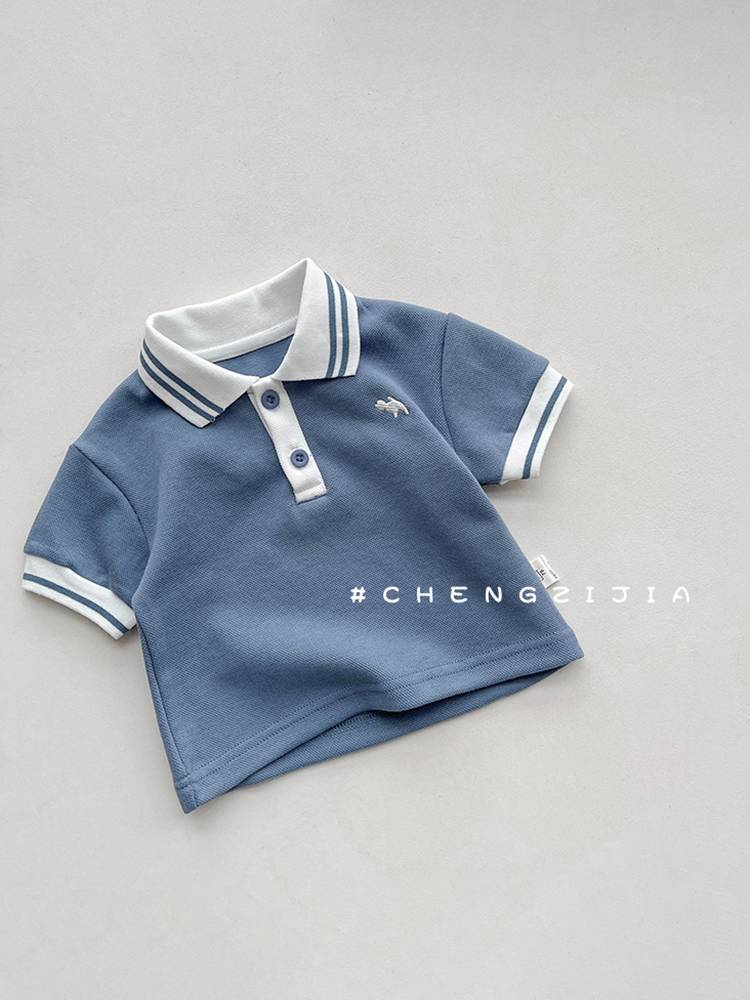 Boys short -sleeved POLO shirt put on summer baby T -shirt shorts, two -piece female baby Korean sports baseball uniform