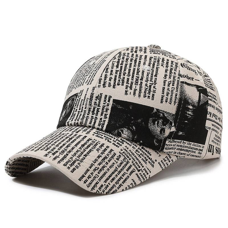 INS hat Korean version of the peaked cap retro newspaper pattern baseball hat leisure college spring and summer sunscreen hat